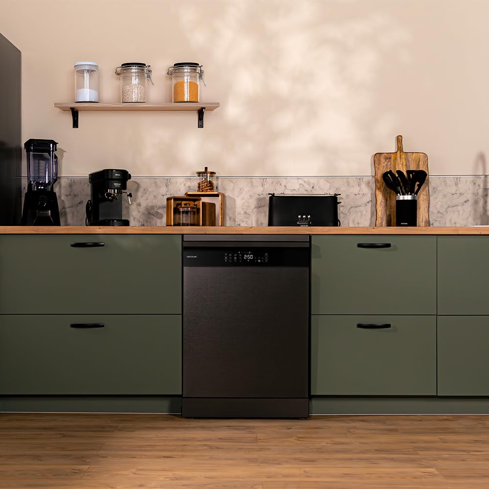 Cecotec Lavastoviglie 60 cm Bolero Aguazero 6800 Dark A, 14 posate, Basso consumo, Motore inverter plus duo, 8 programmi, Lavaggio automatico, Pulizia a vapore, Pulizia interna e mezzo carico
