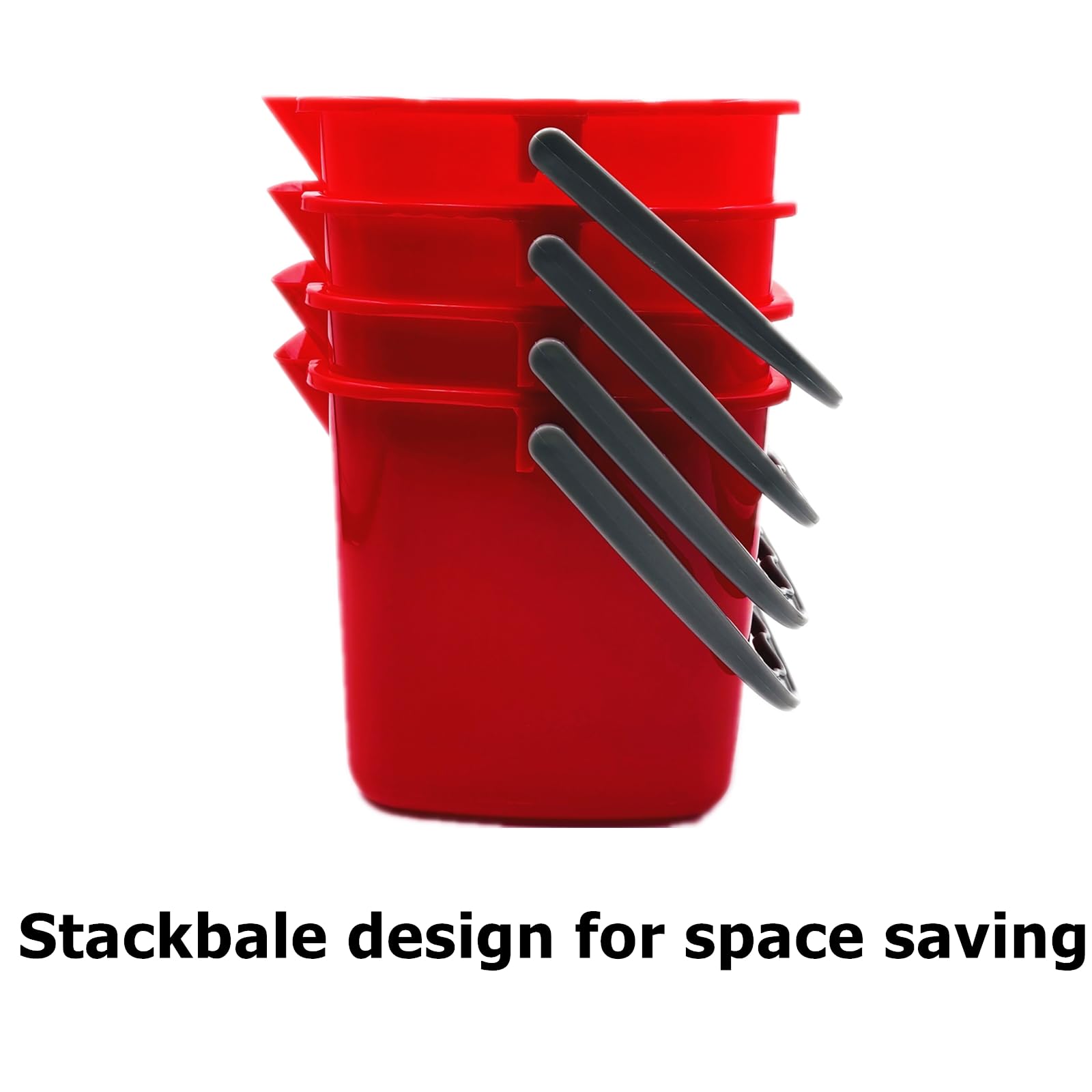 Lot de 4 seaux désinfectants carrés de 3 litres, petits seaux de nettoyage empilables avec poignée, pour restaurant, magasin, maison, cuisine, bureau, école, rouge