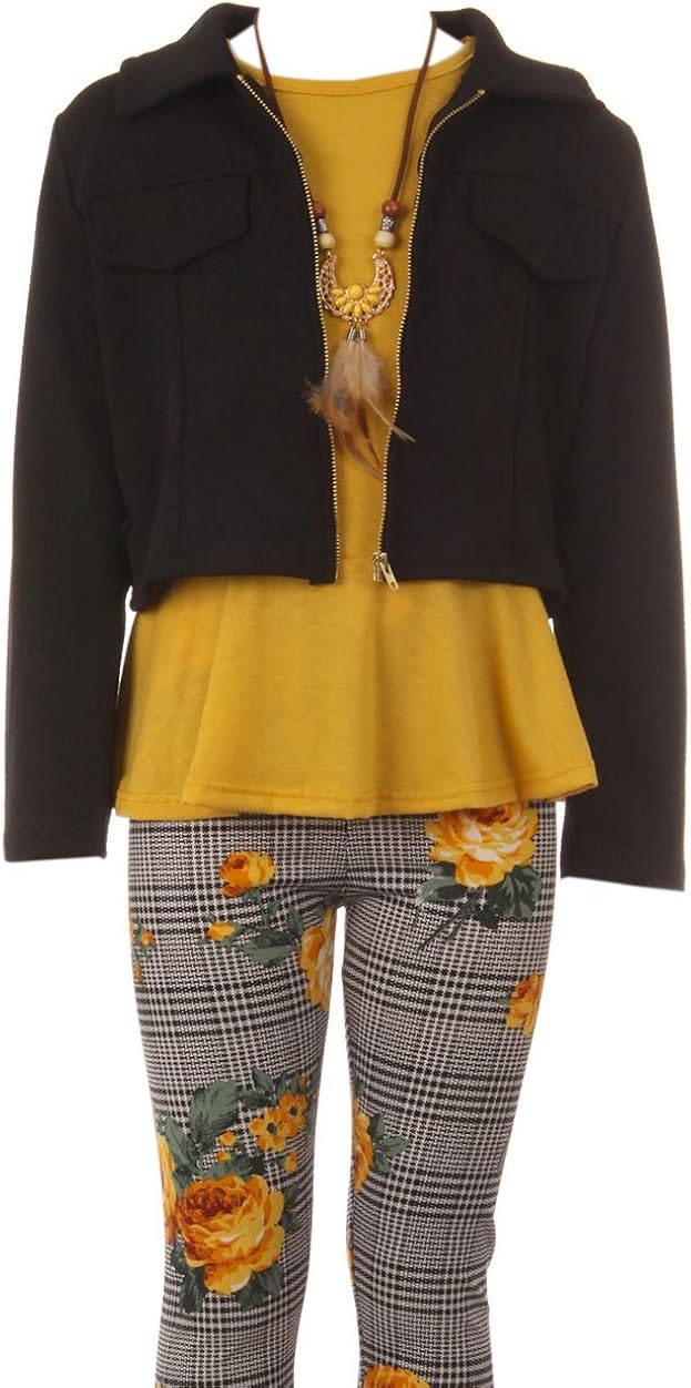 Little Girl Jackets Necklace Shirt Tank Pant Legging Girls 4 Pieces Clothing Set: Clothing, Shoes & Jewelry