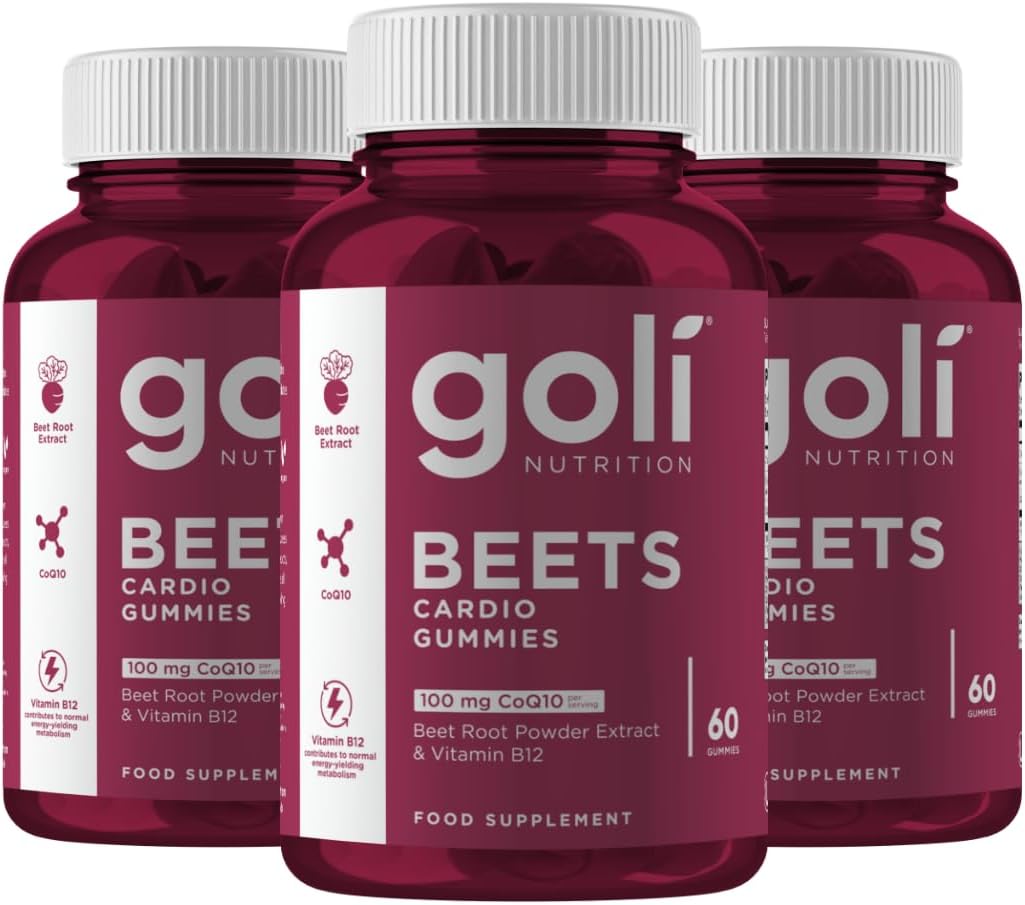 Goli Nutritional Supplement, Beets Cardio Gummy, 180 Count (3 Pack of 60), 100mg CoQ10 & Beet Root Extract - Gluten-Free, Vegan, Non-GMO, and Gelatin-Free. Nature's Great Superfood