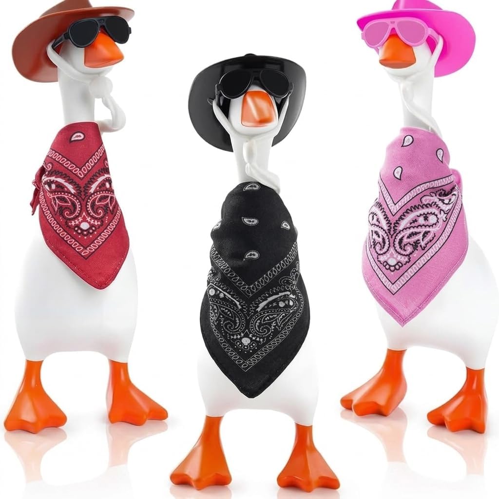 Desk Goose Outfits for 7 Inch Goose Decor, 3 Sets Mini Cowboy Hats with Scarves and Sunglasses, Western Cowboy Accessories for Small Desk Porch, Shelf, Office Party Decor