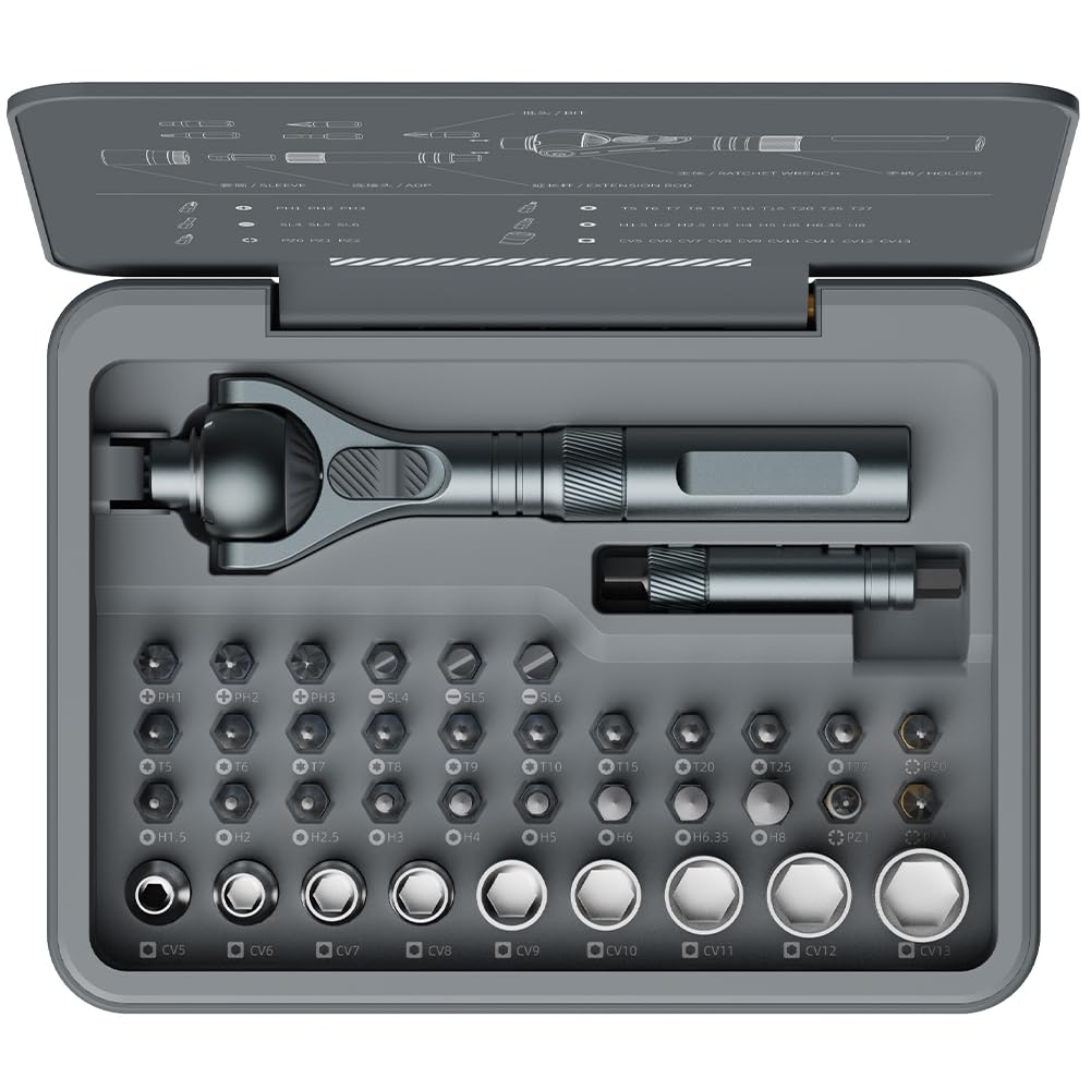 ATuMan 40 in 1 Ratchet Screwdriver Set with Detachable Handle, 180° Ratchet Head, 45-Tooth Mechanism, Magnetic Tool Kit with Case for Computer, Electronics Repair, Ideal for Home, DIY, and Maintenance