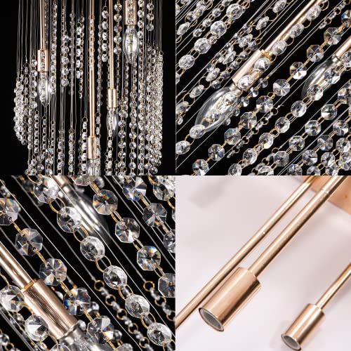 Krasty Gold Crystal Raindrop Chandelier,Modern Crystal Flush Mount Ceiling Light Fixture, Spiral Chandelier Pendant Light For Staircase Foyer Entryway Living Dining Room D16 X H34 #TOP3