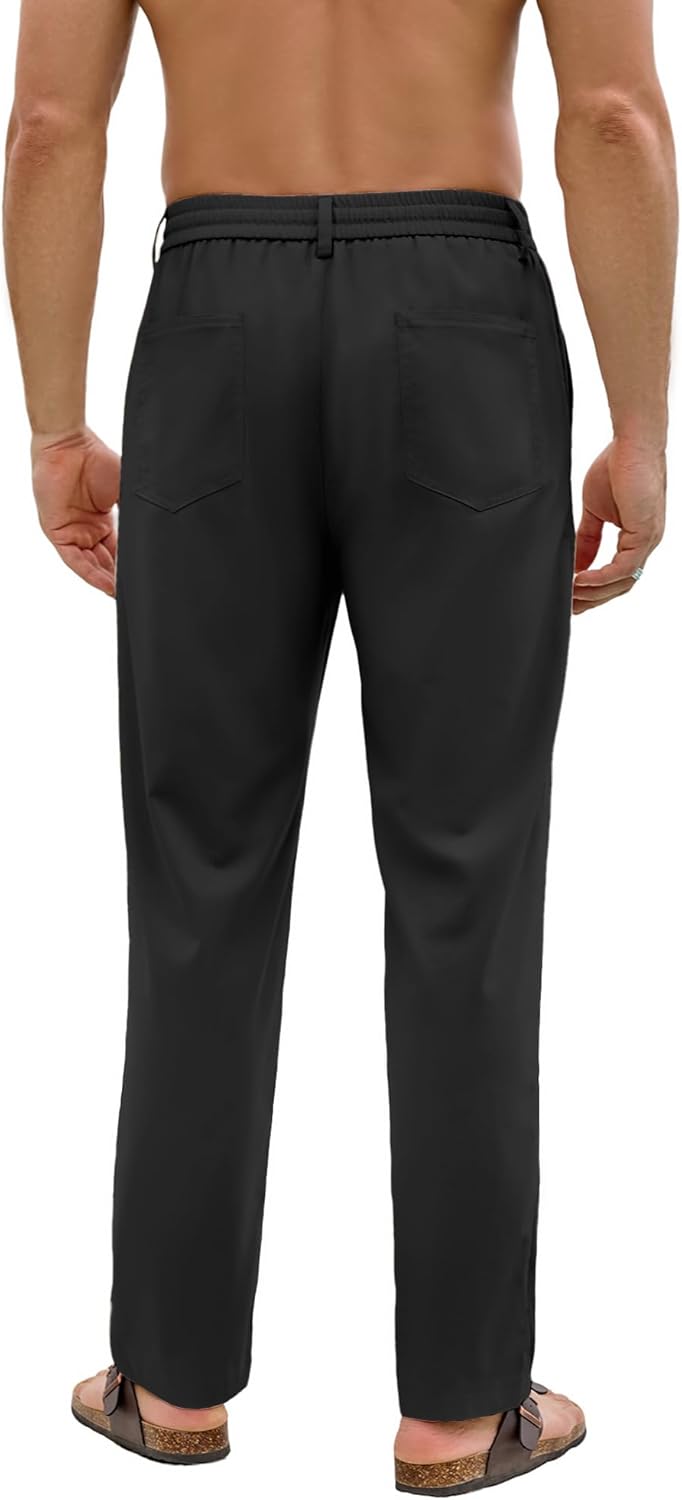 PLEPAN Mens Linen Pants Elastic Waist Drawstring Casual Linen Dress Pants Summer Beach Lightweight Trousers - Image 2