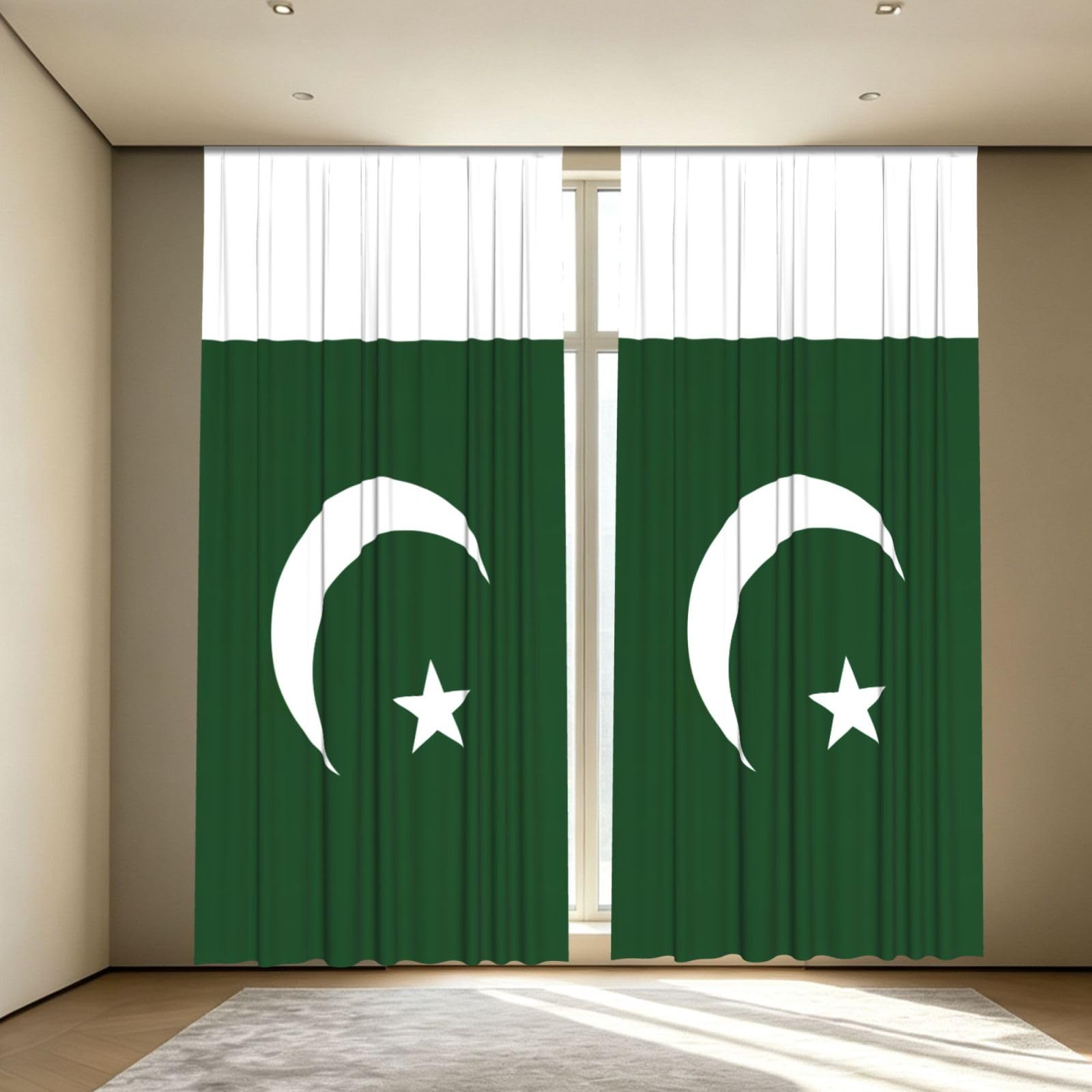 Yyoretp Flag of Pakistan Print Blackout Curtains for Living Room Bedroom Thermal Insulated Window Drapes.