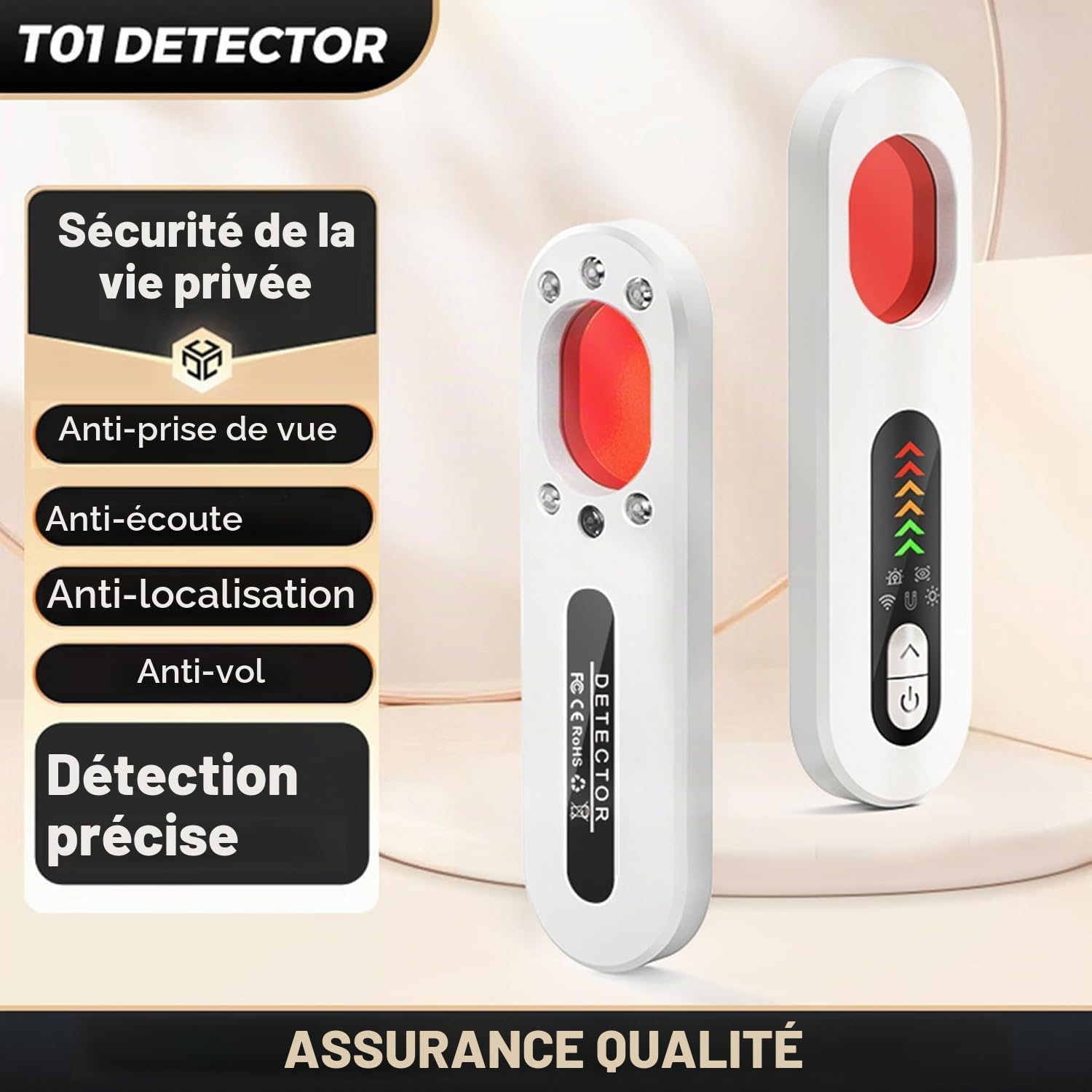 KinZon Détecteur de Caméra Cachée, détecteur de Bugs, Caméra Espion, de Dispositif de Suivi GPS, détecteur de dispositifs cachés à 5 Modes pour Hôtels, Airbnb, Voiture, Bureau