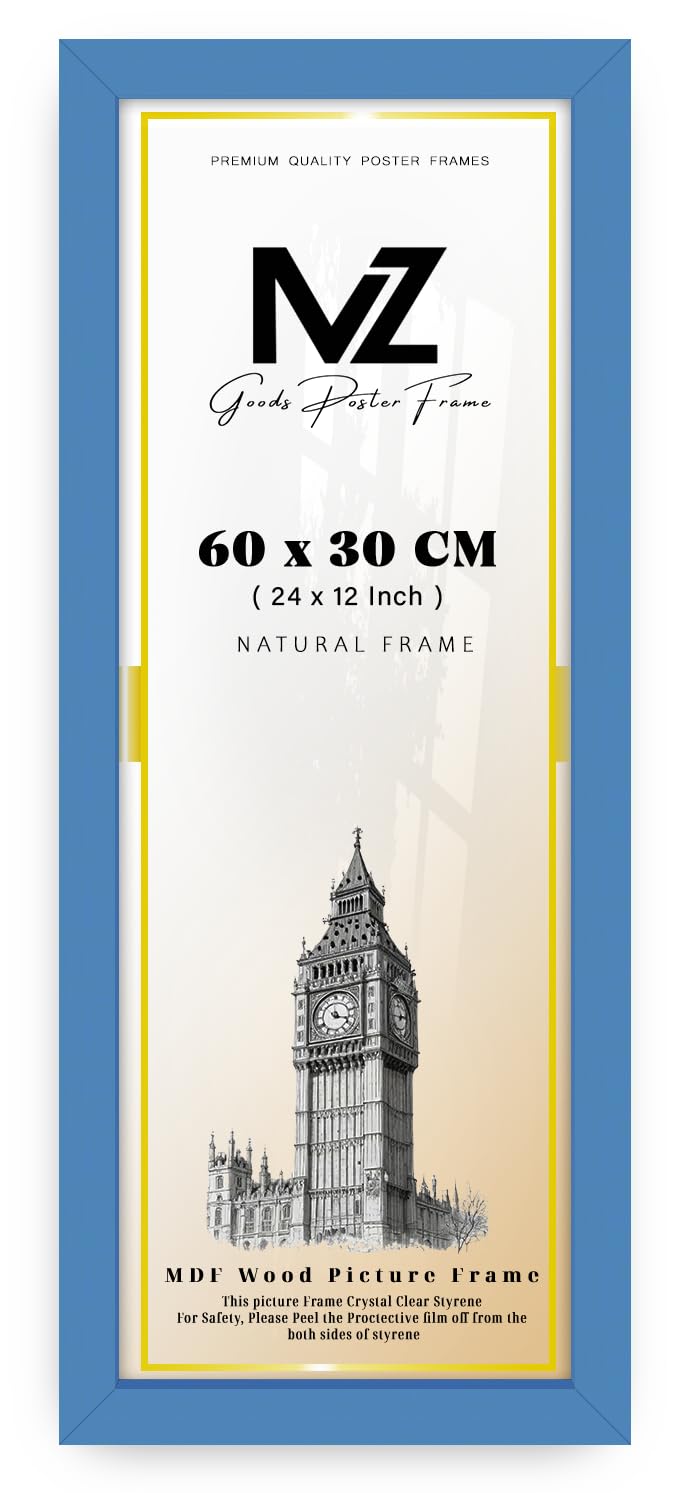 MZ GOODS | Frame for Poster Collection (60 x 30 CM) Minimalist Wall Decor Perfect for Living Room- Portrait & landscape display 24 Inch x 12 Inch [ Blue ]