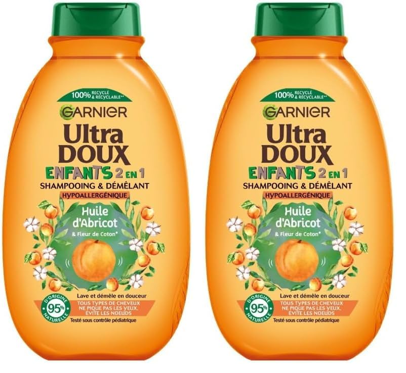 Garnier Ultra Doux - Shampooing 2en1 Enfants Abricot - 400 ml (lot de 2)