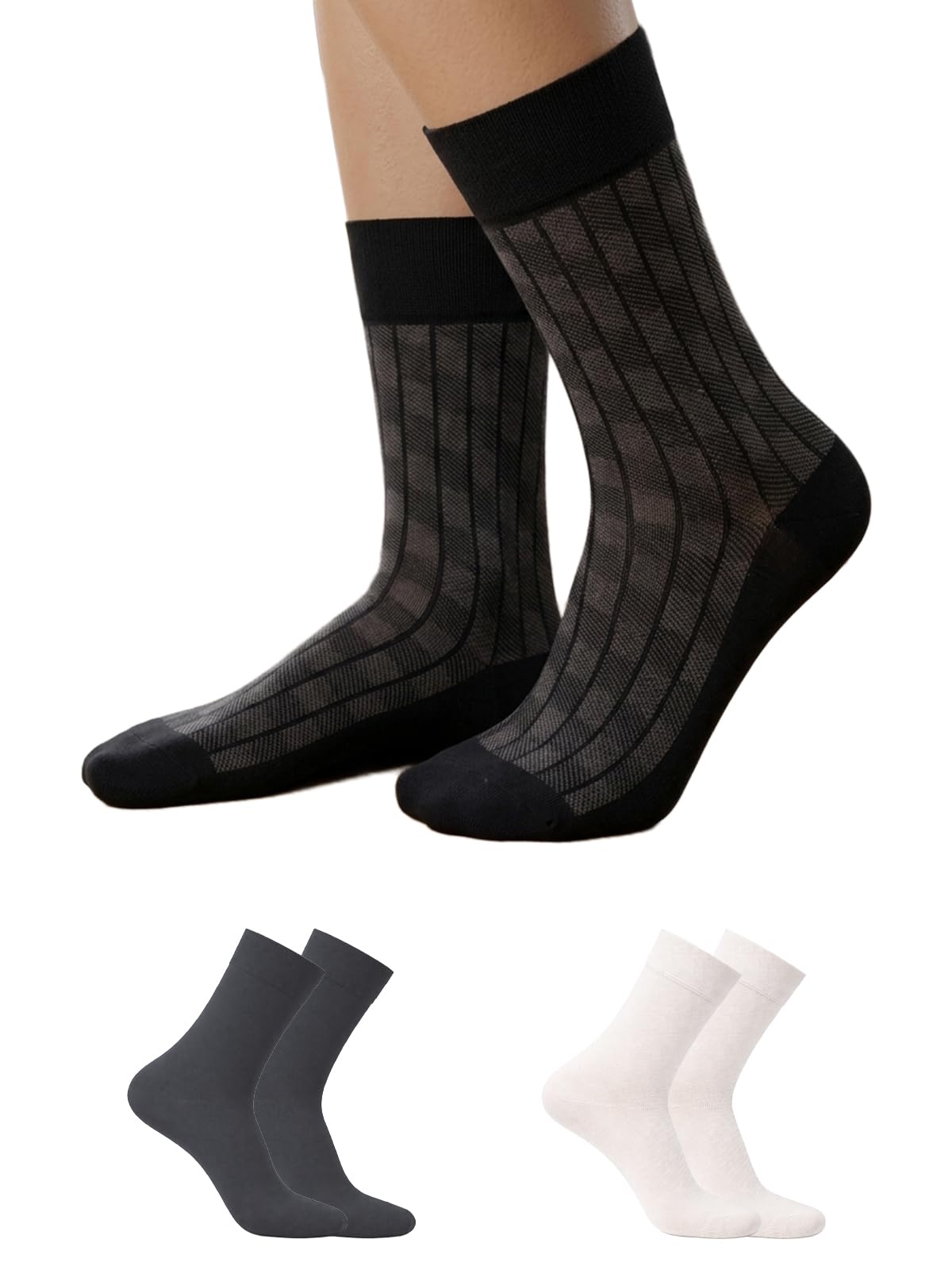 Socks for Men Anti-Bacterial,Moisture Wicking,Hypoallergenic,Thermoregulating,Ultra Soft Crew Length Socks | Bamboo Socks for Men | Pack of 3-image-3