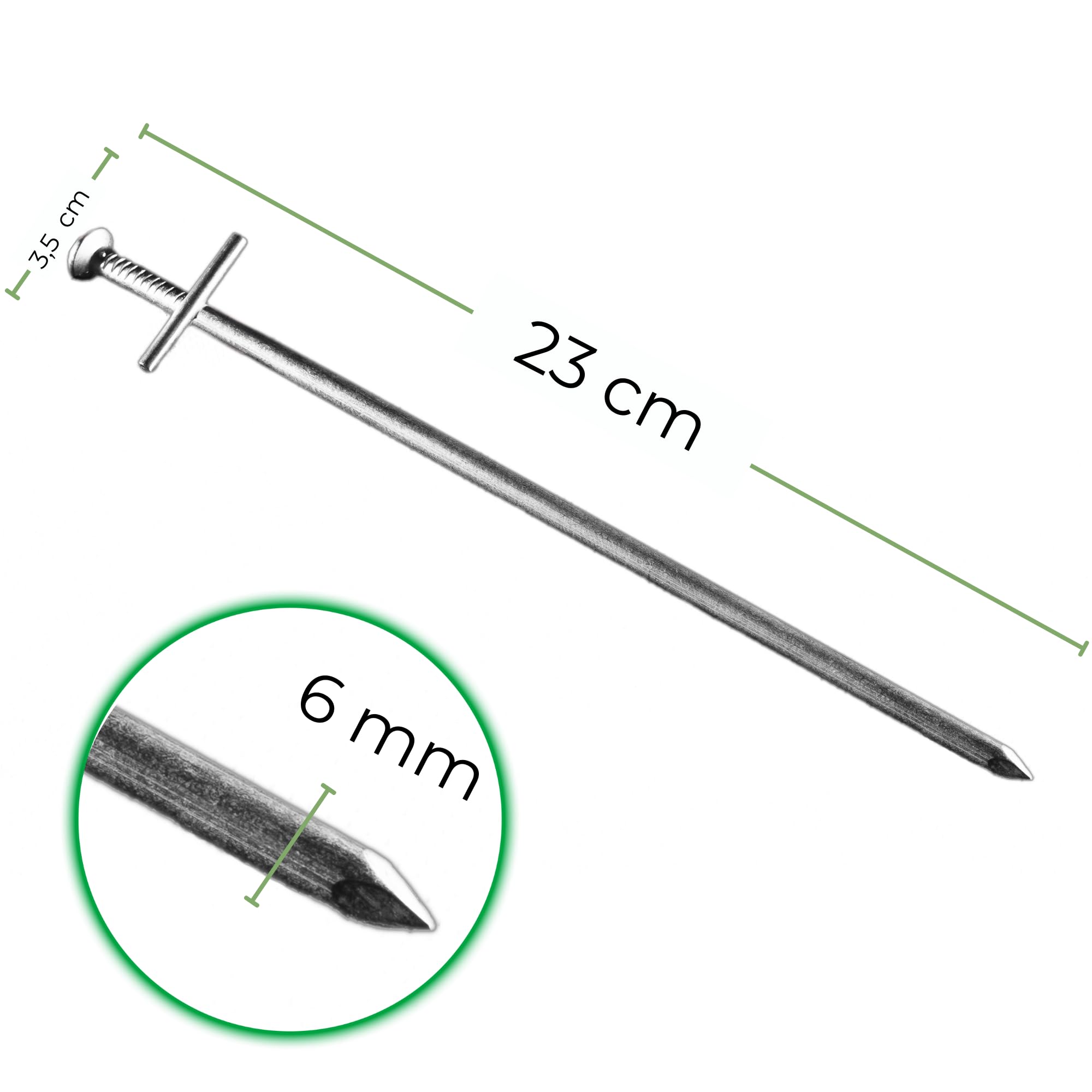 Lot de 15 Piquets de Tente 23 cm en Acier Galvanisé - Sardines de Fixation Sol – Piquet T Profil de Camping Longues - Ø 6 mm - Idéal pour Le Jardin, Le Camping et Les tentes