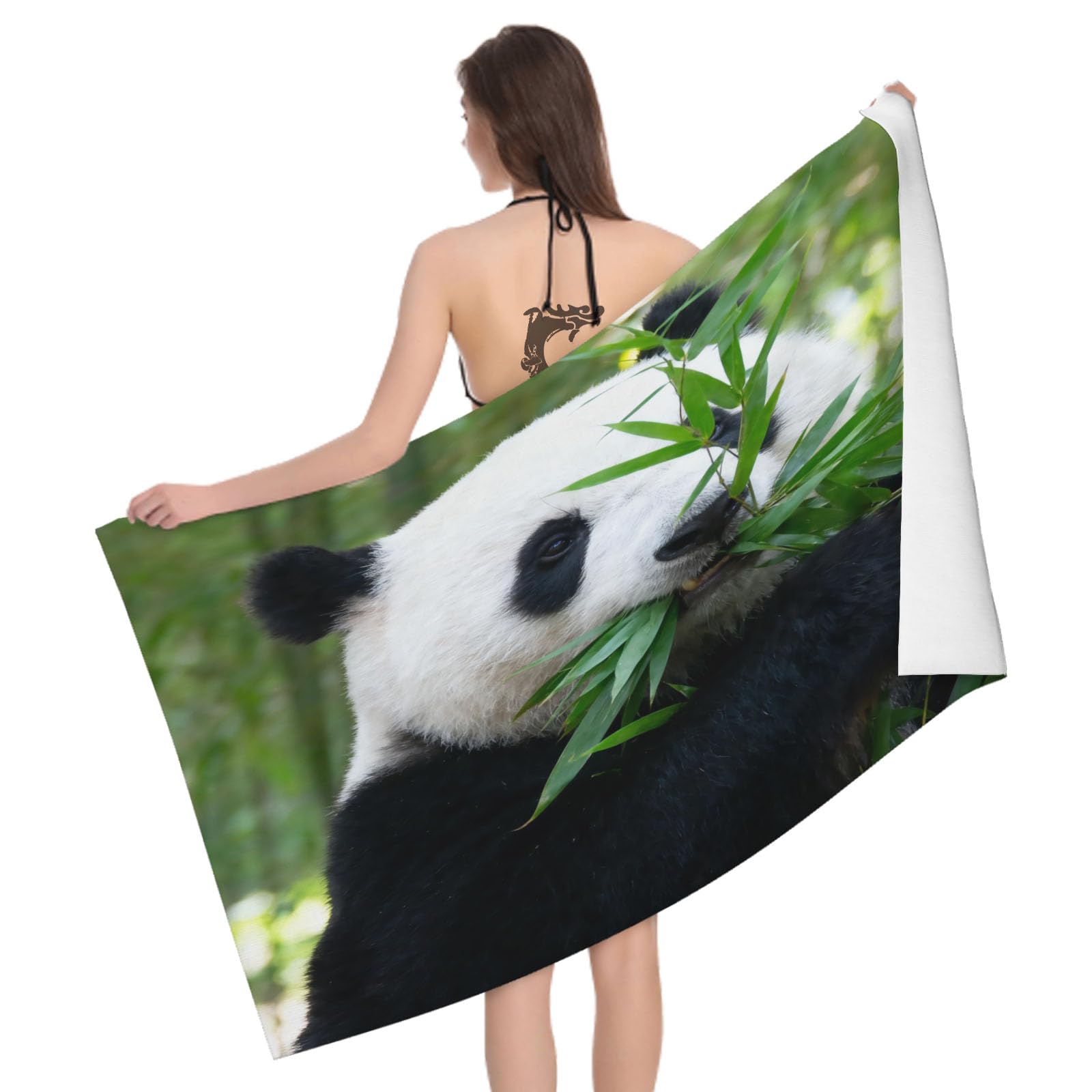 Leichong 3D Panda Beach Towel Large Microfiber Soft Quick Dry for Adults, Wild Animal Bath Towel Lightweight Soft Absorbent for Travel Swimming Pool Sports, 80 x 160 cm