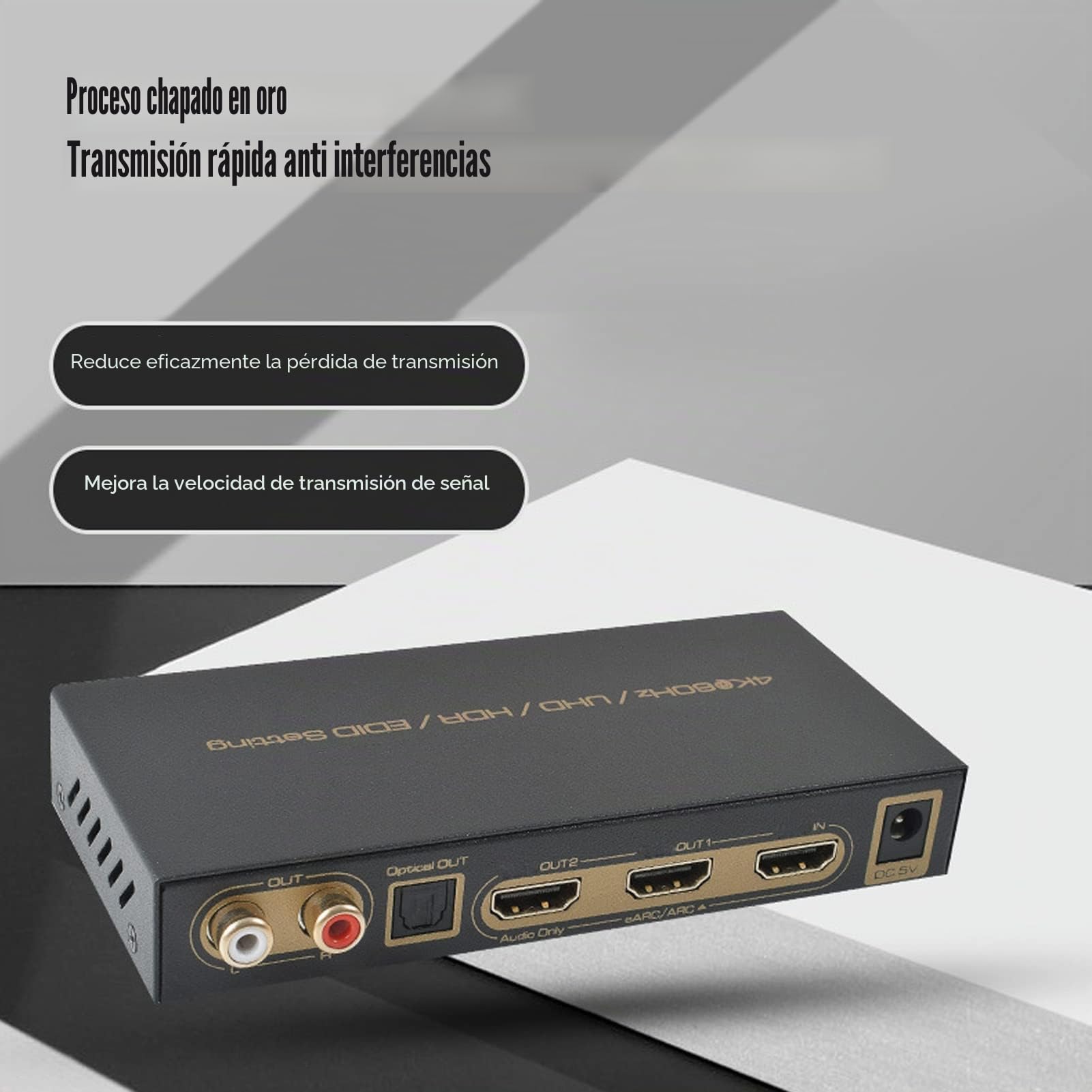 Extractor de Audio HDMI Ultra HD 4K 60Hz 18Gbps 2.0 EARC/ARC Con Salida Óptica, y HDMI, Compatible Con Dolby/DTS/Atoms