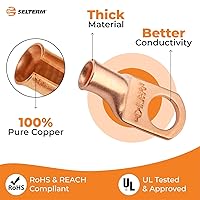 Vista 393 de SELTERM - 2 terminales de anillo resistentes para cable de batería, calibre 4 AWG, pernos de 3/8 pulgadas, terminales de calibre 4, ojales de cobre