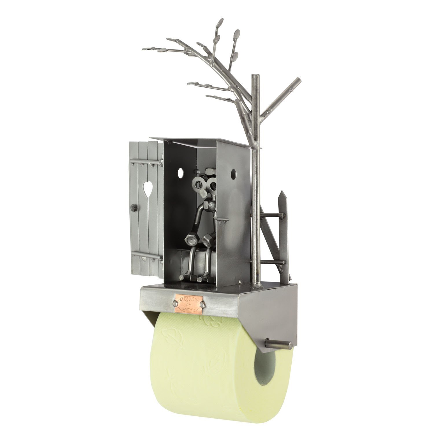 Steelman24 Schraubenmännchen Klorolle mit Haus | Made in Germany,Handarbeit,Geschenkidee,Stahlfigur,Metallfigur,Metallmännchen