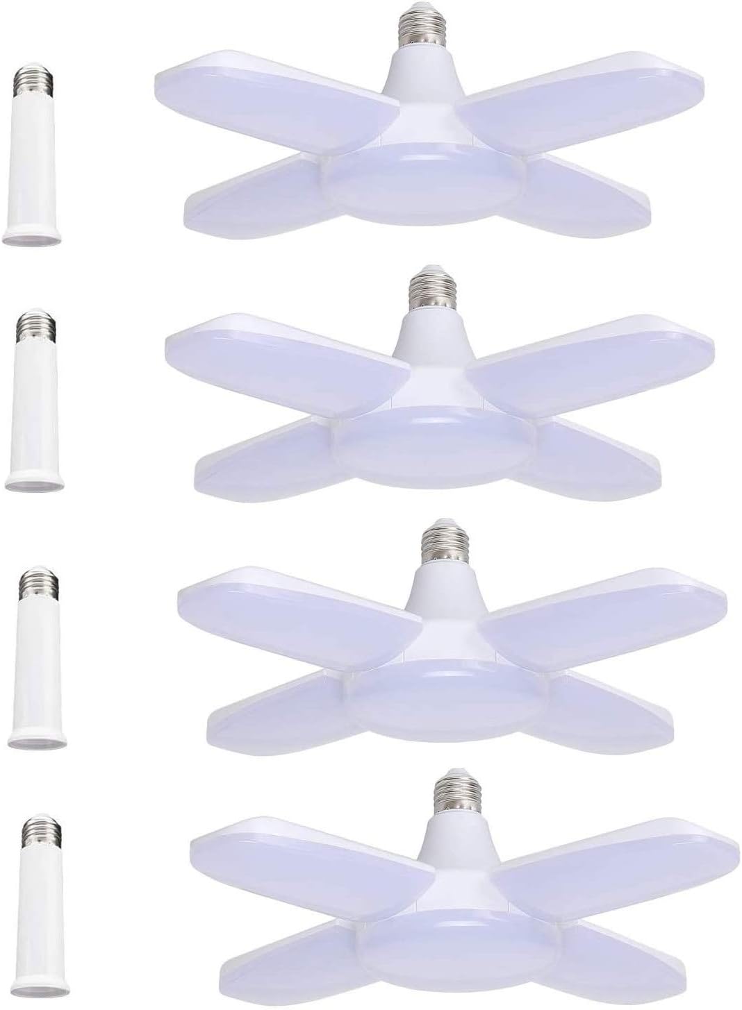 4-Pack LED Garage Lights 60W Deformable Garage Ceiling Lighting E26 6000LM Daylight LED Light Bulbs Adjustable Led Shop Lights Super Bright Working Light for Garage Workshop Barn Warehouse Basement