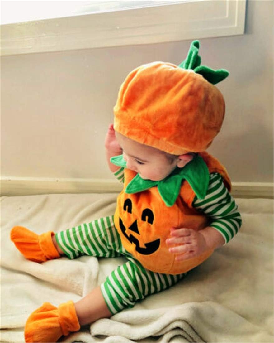 Kuriozud Toddler Baby Girl Boy Halloween Pumpkin Costume Sleeveless Tee Top with Hat Outfits - Image 2