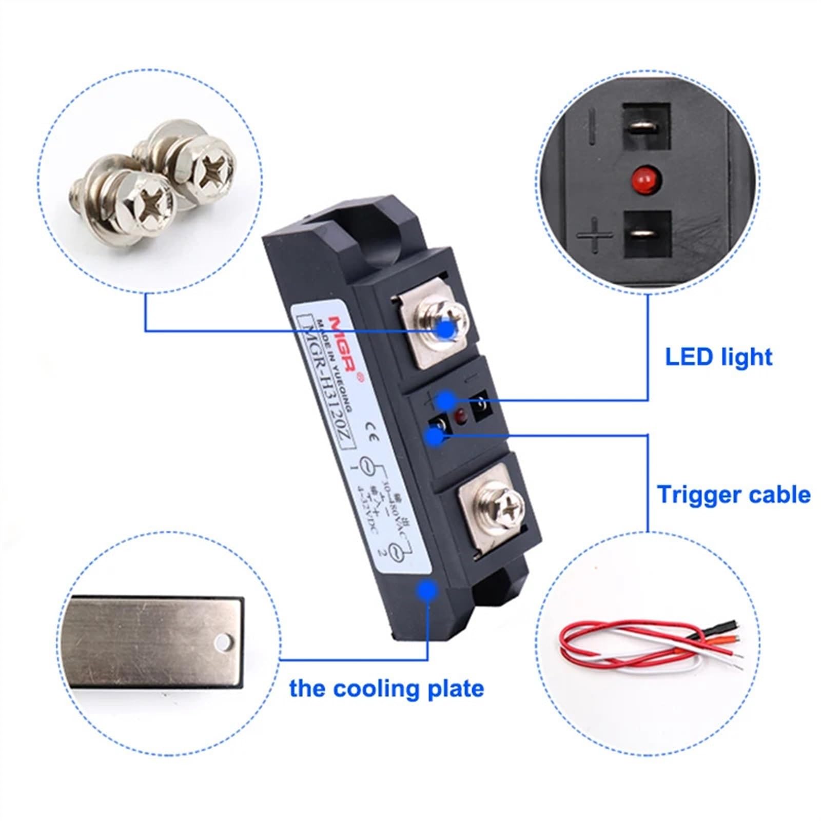 60A 80A 100A 120A 150A 200A 300A 400A SSR Grado industriale Monofase DC Controllo AC Relè a stato solido 220V MGR-H3120(120A (DC-AC))