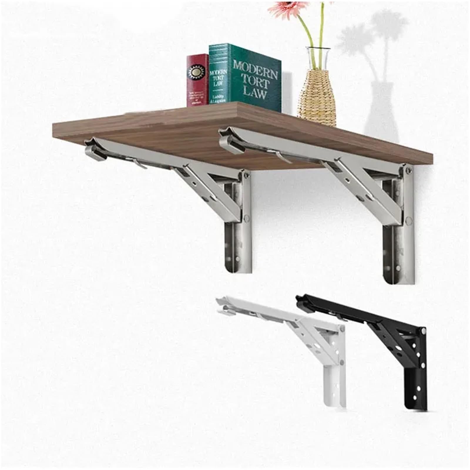 Escuadras Metalicas Banco de pared plegable triangular ajustable, mesa y estante for muebles, herrajes resistentes de 8 pulgadas(5 Pcs)