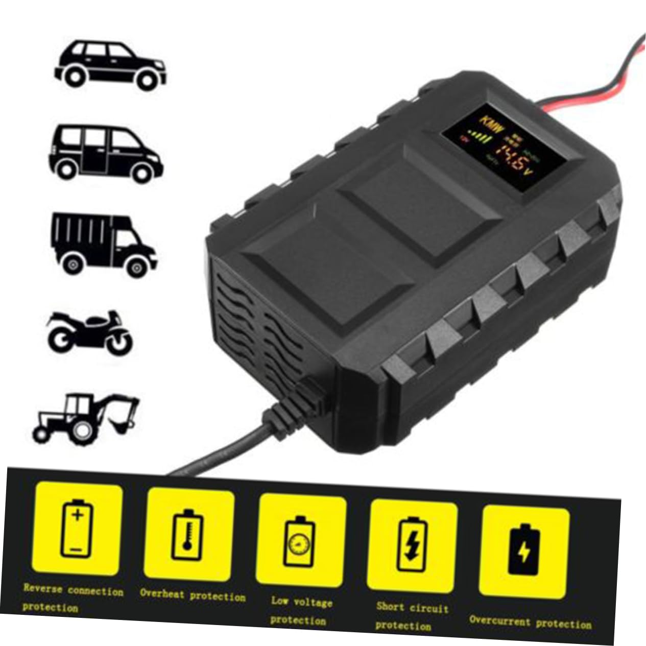 INOOMP Chargeur Batterie pour et Voiture Protection Court Circuit et Surcharge Compatible Batteries Acide Charge Stable et Sécurisée