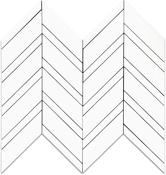 Yipscazo Polished White Herringbone Peel and Stick Backsplash for Kitchen Walls, Sample Heat Resistant PVC Mixed Metal Stick on Backsplash Tiles,Waterproof Peel and Stick Tile for Bathroom&Shower