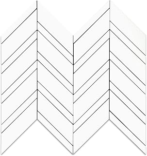 Yipscazo 10-Sheet Herringbone Backsplash Peel and Stick Tile, Polished White PVC Stick on Backsplash for Kitchen, Waterproof Self Adhesive Wall Tile for Bathroom