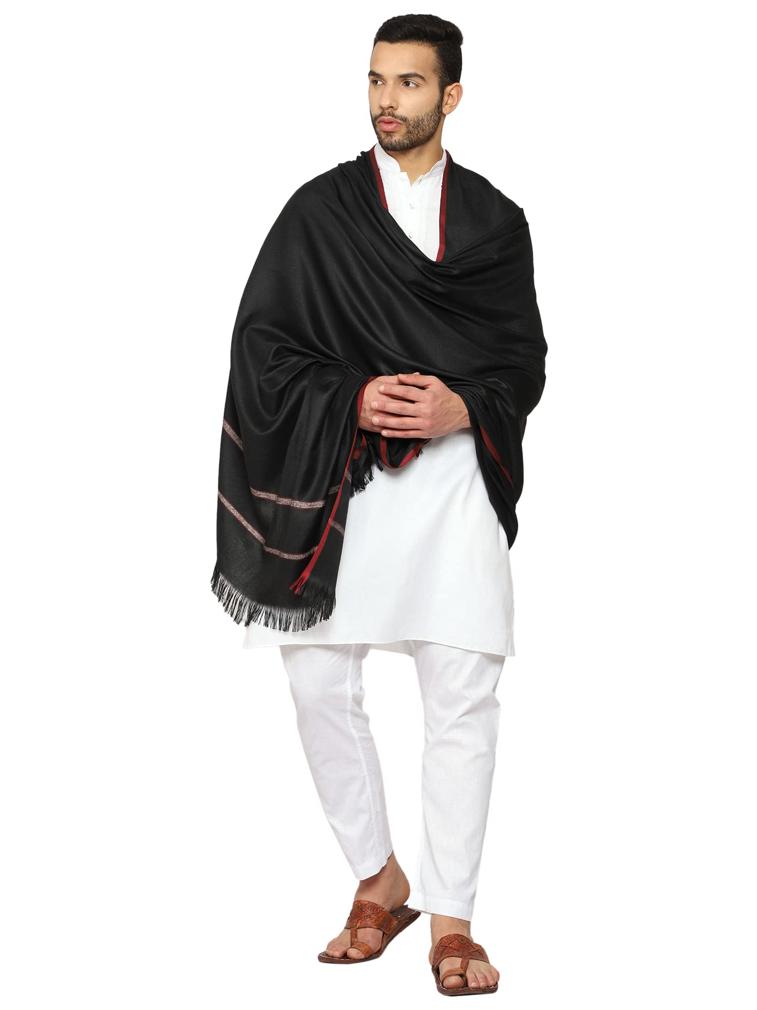 SWI WITH LABEL Men's Woven Wool Lohi/Shawl/Chadar (MT3_Black_Free Size), Black, Free Size