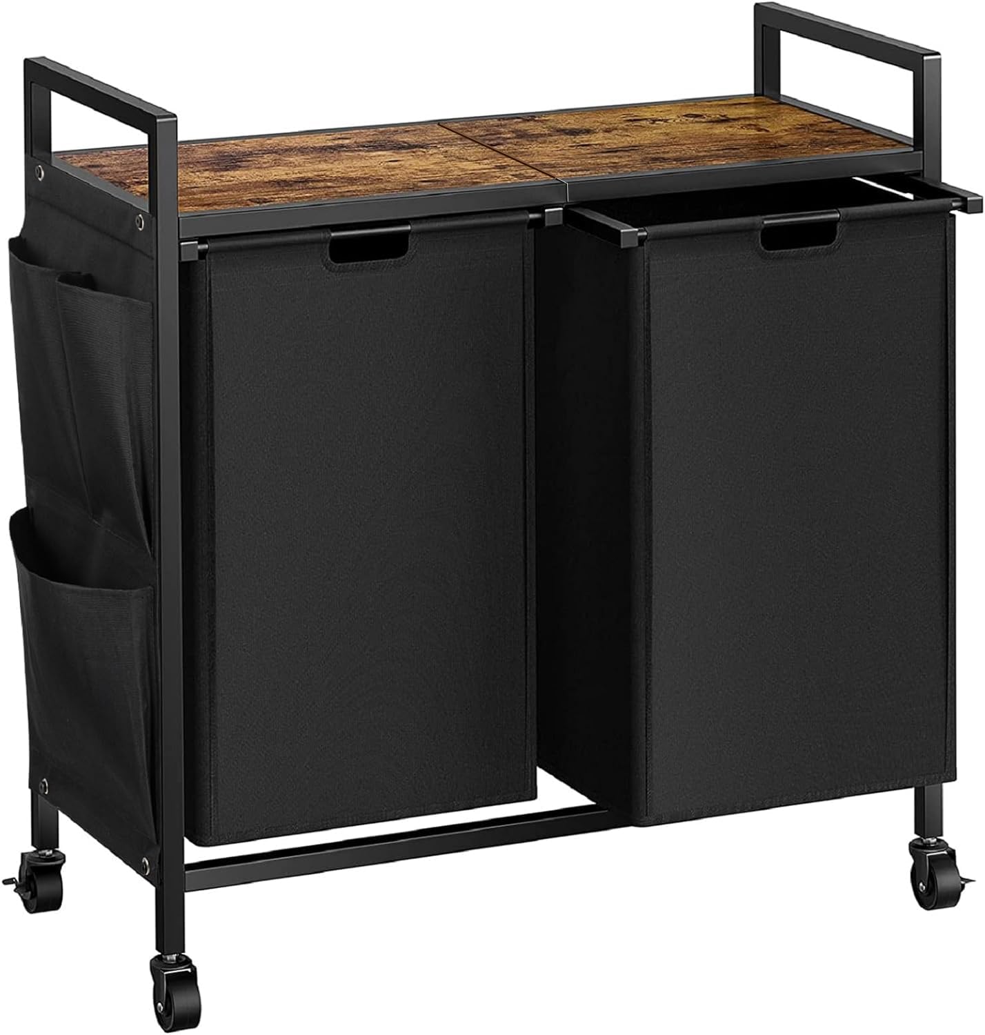 WOWLIVE Double Laundry Hamper with Lid,Rolling Laundry Basket Organizer with Wheels, Iron-Made Laundry Sorter with Top Shelf and 2 Removable Bags,Large Laundry Storage for Room,Black 1