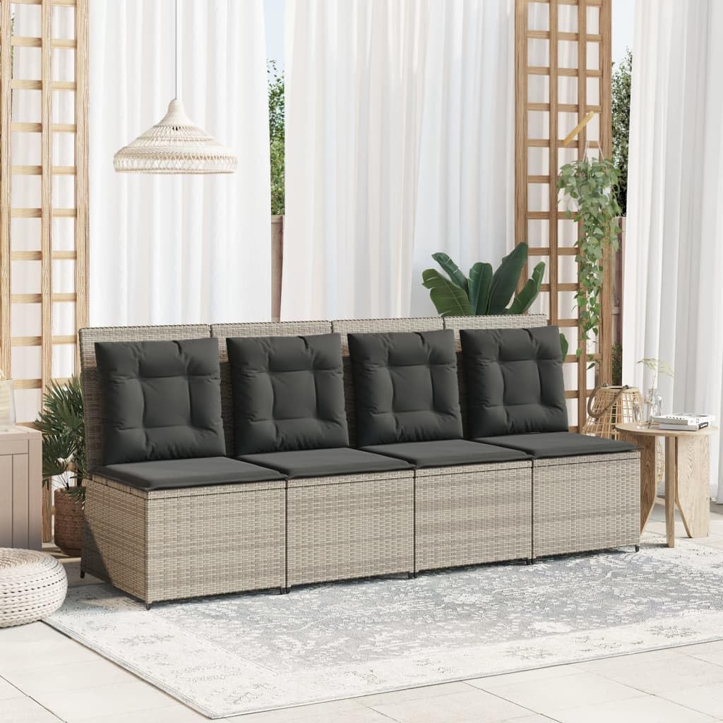Poltrona da giardino con funzione reclinabile e cuscino, grigio chiaro, in polyrattan, divano da giardino in polyrattan, per balcone, giardino e esterni
