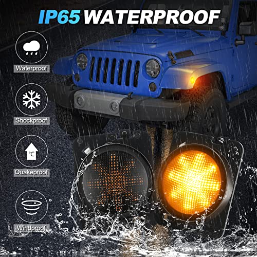 Suparee Led Front Fender Side Marker Light Assembly With Clear Smoke Lens, Amber Yellow Turn Signal Lights With Dynamic Sequential Lighting Effects For 2007-2018 Jeep Wrangler Jk Jku Rubicon Unlimited #TOP3