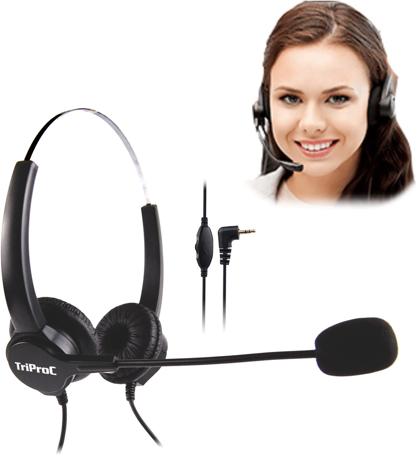Binaural DC 2.5MM Telephone Headset for Landline Phones,Compatible for Jabra Cisco Polycom Panasonic