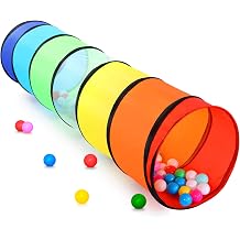 Wilwolfer Tunnel for Children - Outdoor Play Tent with Mesh Sides - 180 cm Tunnel for Children Motor Skills Baby Crawling Toy Foldable Pop-Up Toy Gift for Animals Rainbow