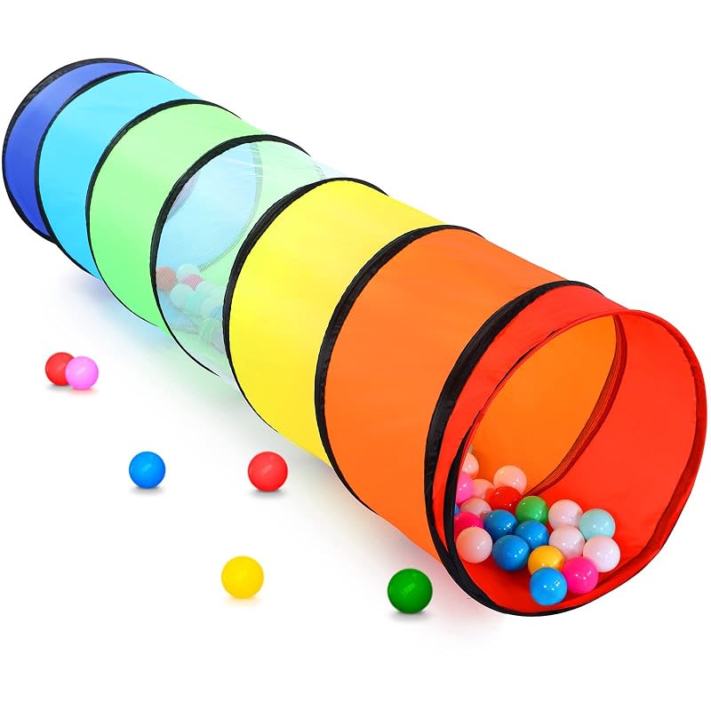 Kids Play Tunnel Tent for Toddlers, Colorful Pop Up Crawl Tunnel Toy for Baby or Pet with Breathable Mesh, Collapsible Gift for Boy and Girl Play Tunnel Indoor and Outdoor Game Rainbow Tunnel