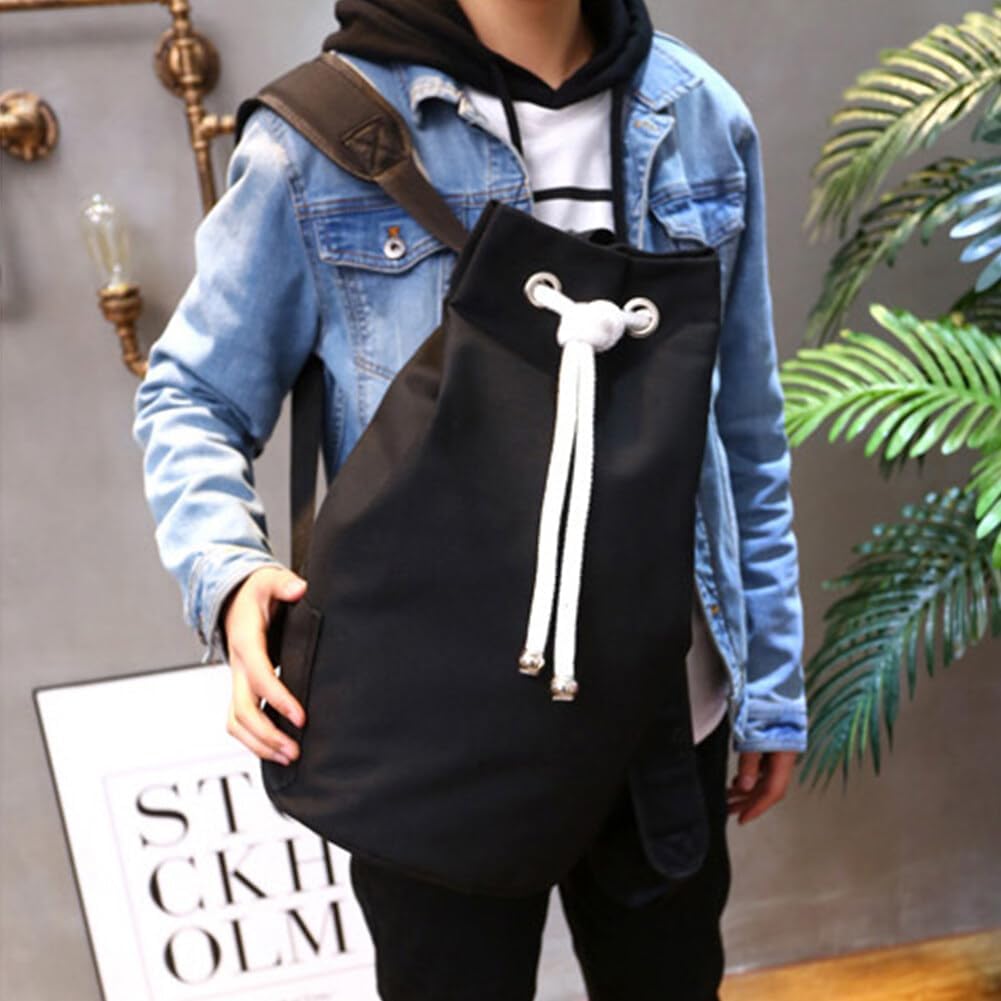 Canvas Backpack Purse for Women, Adjustable Straps Sling Bag for Men Mini Backpack Crossbody Drawstring Basketball Shoulders Bag (Black)