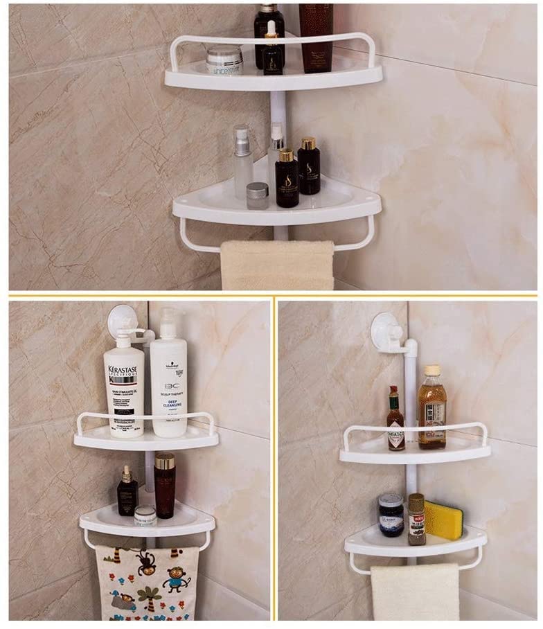 Toallero de baño blanco con estante de ventosa doble capa 7