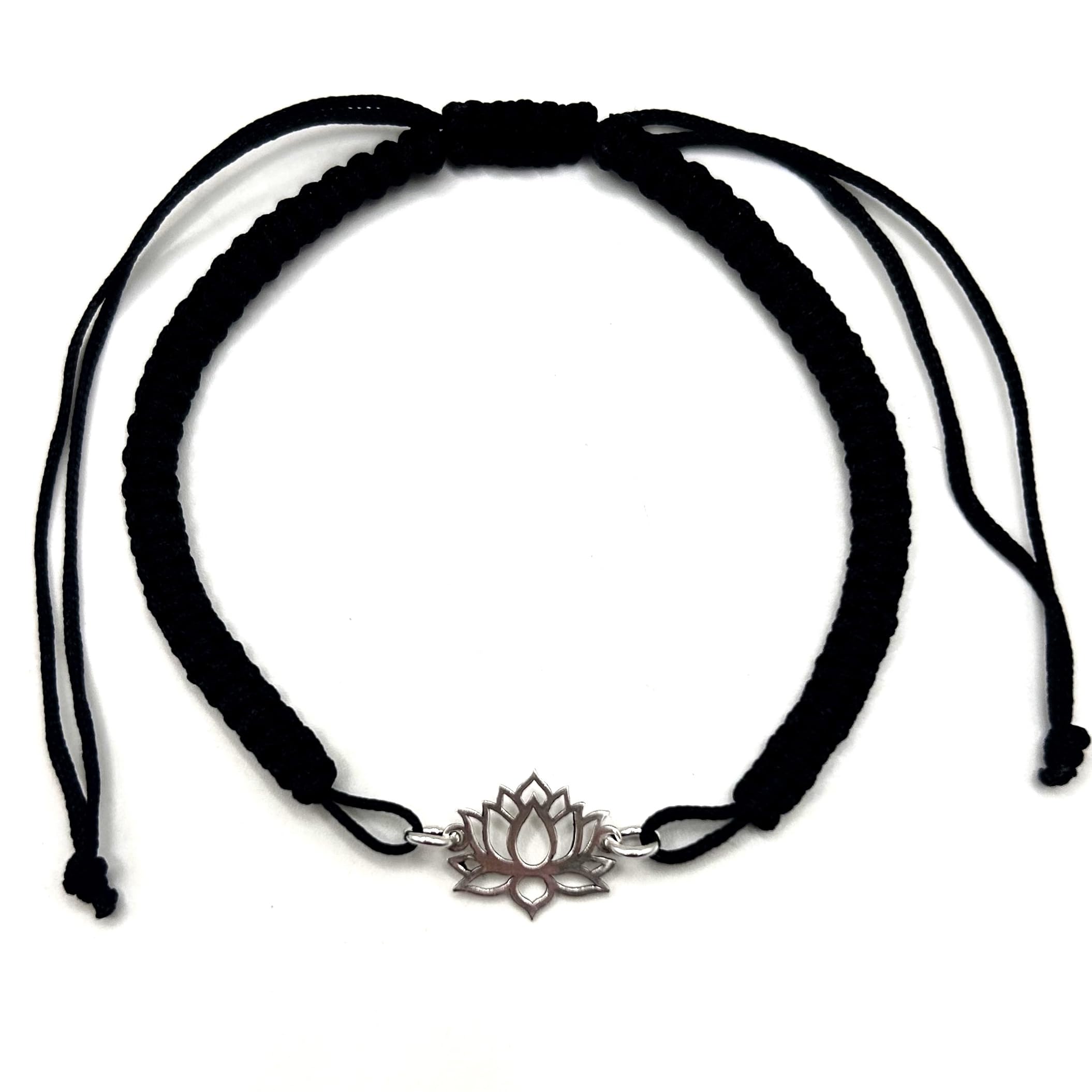 Bracciale Macramè Donna Con Ciondolo Fiore Di Loto - Fatto A Mano In Germania, Regolabile, Regalo Con Confezione Omaggio (Grigio/Argento) - 5