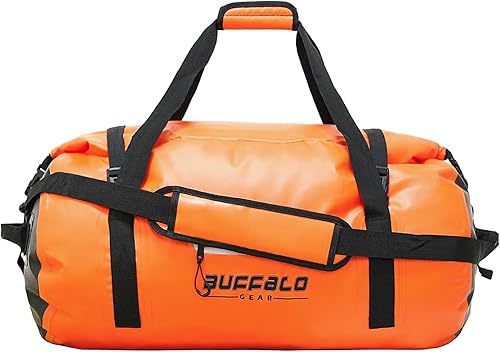 Buffalo Gear Bolsa de viaje impermeable de 60 L, bolsa seca resistente para kayak, barco, pesca, campamento, color naranja, Naranja, Drybag