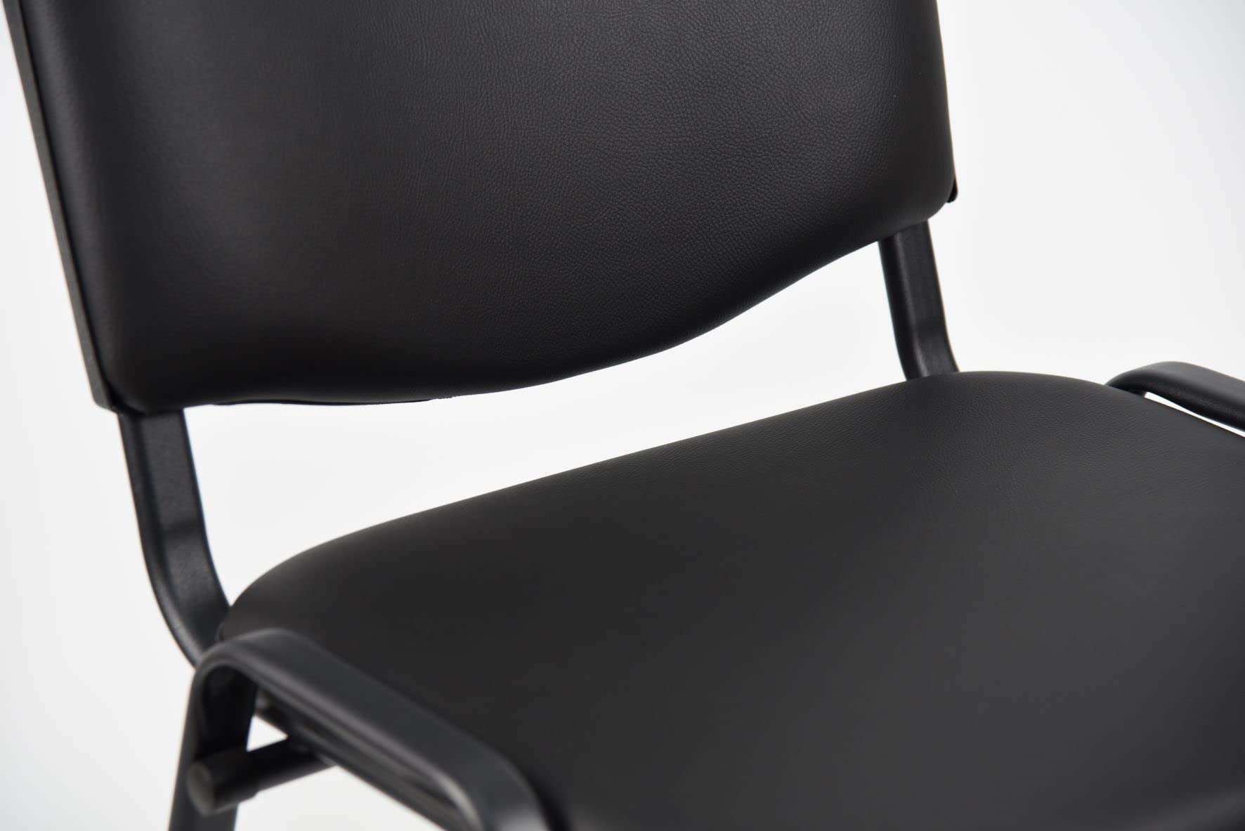 N 4 Pezzi Sedia fissa attesa imbottita impilabile in ecopelle con telaio d’acciaio verniciato nero per ufficio, clienti, ospiti, conferenze colore nero