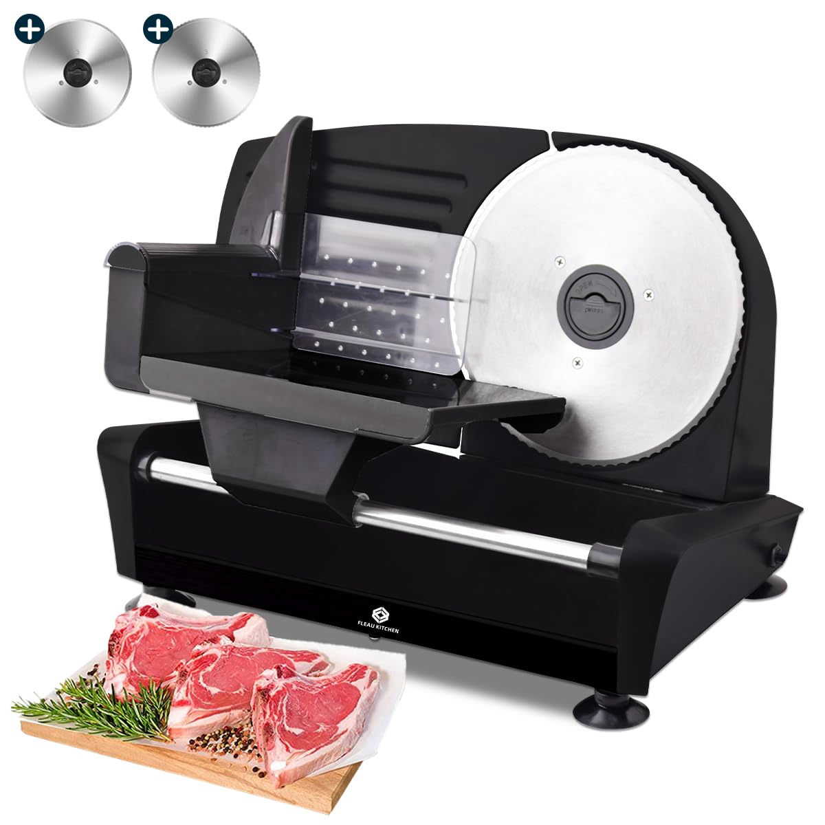 Trancheuse à viande professionnelle Fleau Kitchen - Comprenant 2 lames de coupe en acier inoxydable - Épaisseur réglable - Multifonction - Moteur puissant - Coupe tout usage - Coupe fine