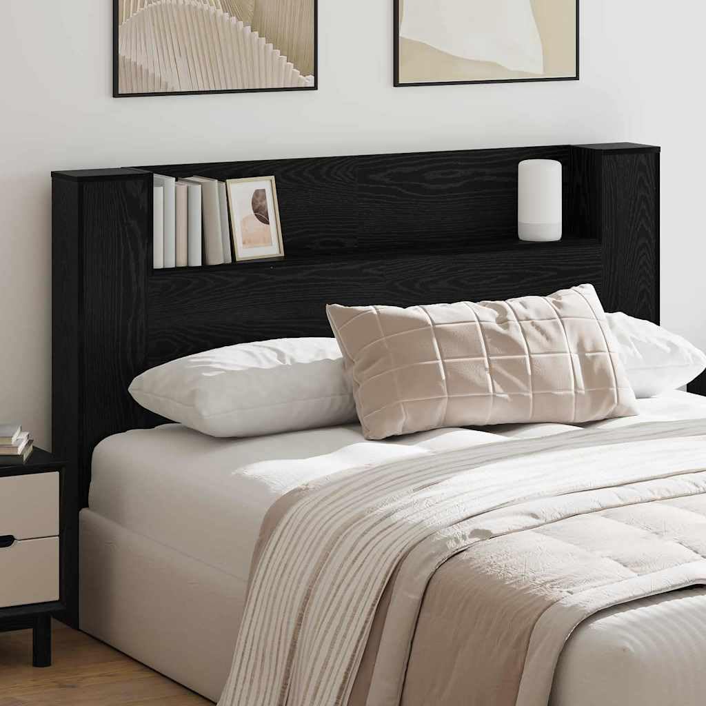 Tête de lit avec espace de rangement aspect chêne noir, éclairage, étagère intégrée, alimentation USB, dimensions 160 x 17 x 104,5 cm, pour chambre à coucher, avec espace de rangement