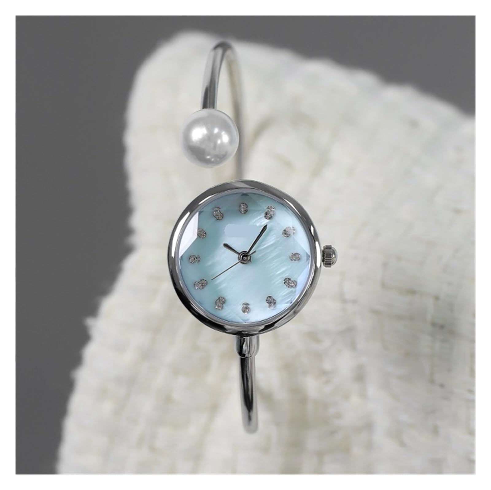 Orologio da polso delicato da donna, elegante braccialetto di perle, orologio da polso al quarzo rotondo impermeabile, regalo for le donne Orologio da polso(Light Blue)