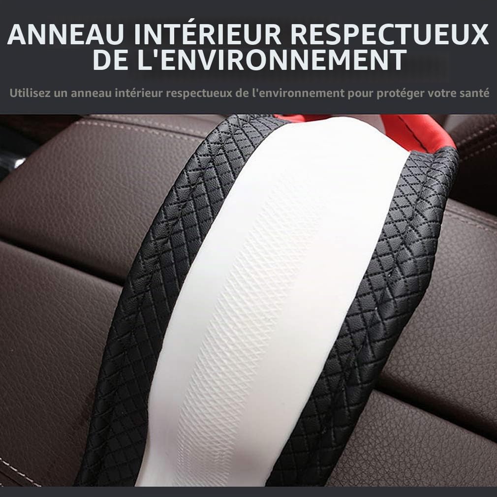 Couvre Volant Voiture en Cuir PU Durable, Universelle 38 cm, Cache Volant Voiture Respirant et Antidérapant pour Homme et Femme (Noir Blanc-3)