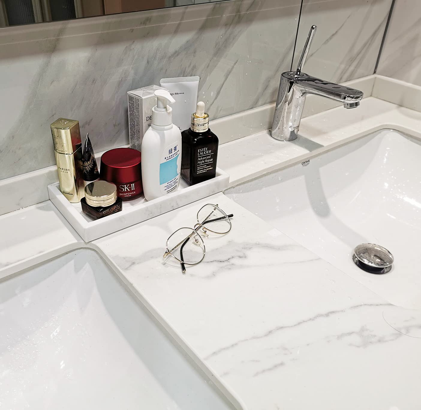 大理石調の強化セラミック製アクセサリートレー - 2枚セット 大理石調の強化セラミック製アクセサリートレー - 2枚セット