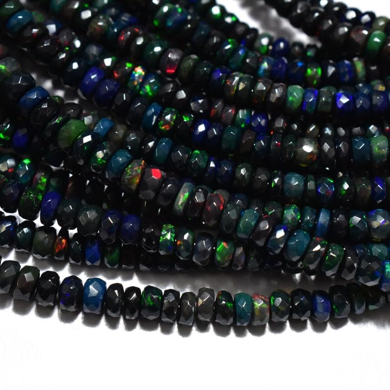 Naturalne czarne etiopski opal roundella fasetowane koraliki 3,5-5,5 mm 40 cm długi sznurek tworzenie biżuterii koraliki z kamieni szlachetnych do naszyjnika bransoletki