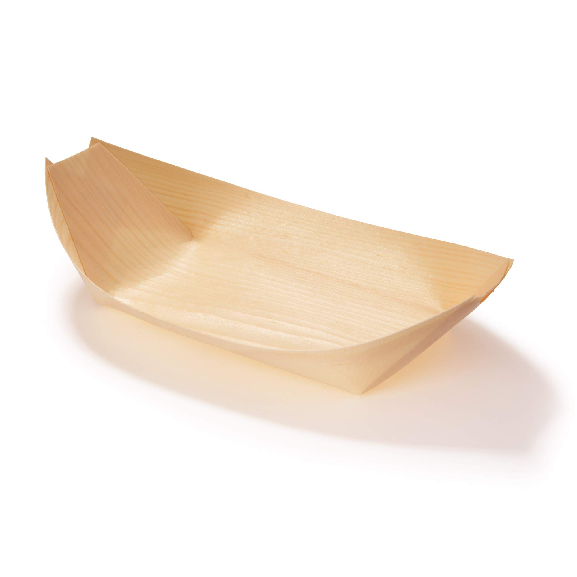 BambooMNBrand - Disposable Wood Boat Plates/Dishes, 7.9" Long x 4" Wide x 1" High, 100 Pieces