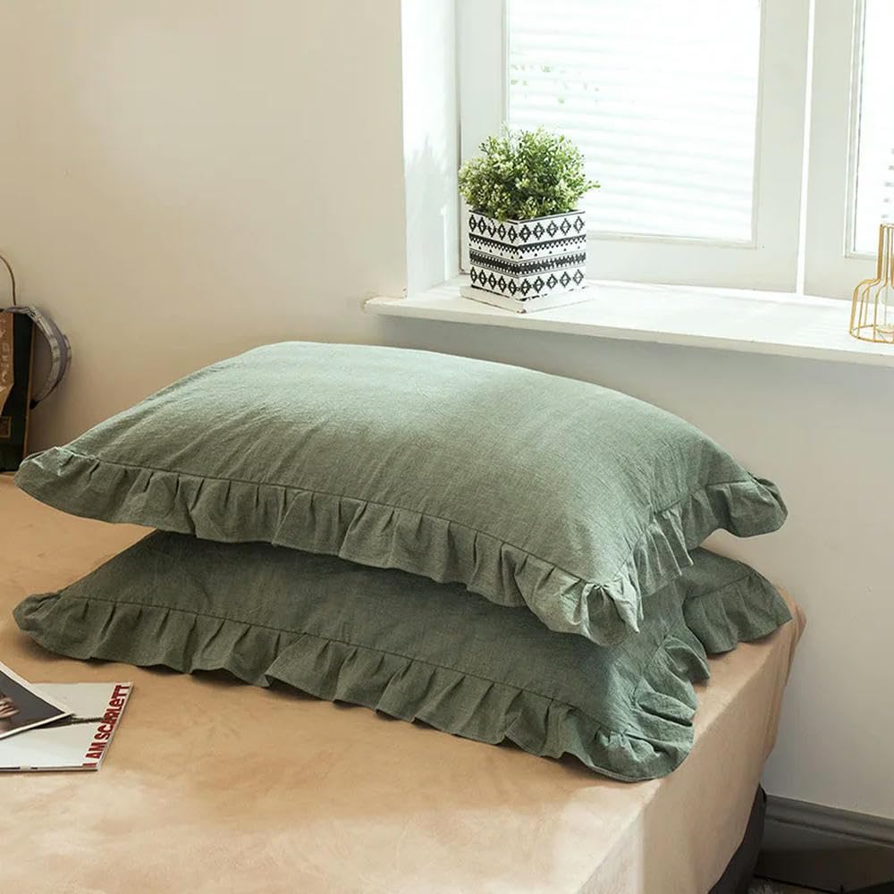 Heiya 5 48X74cm Washed Cotton Pillowcase Home Bedding Super Soft Plaid Pillow Cover Ruffled Pillow Case 2Pcs