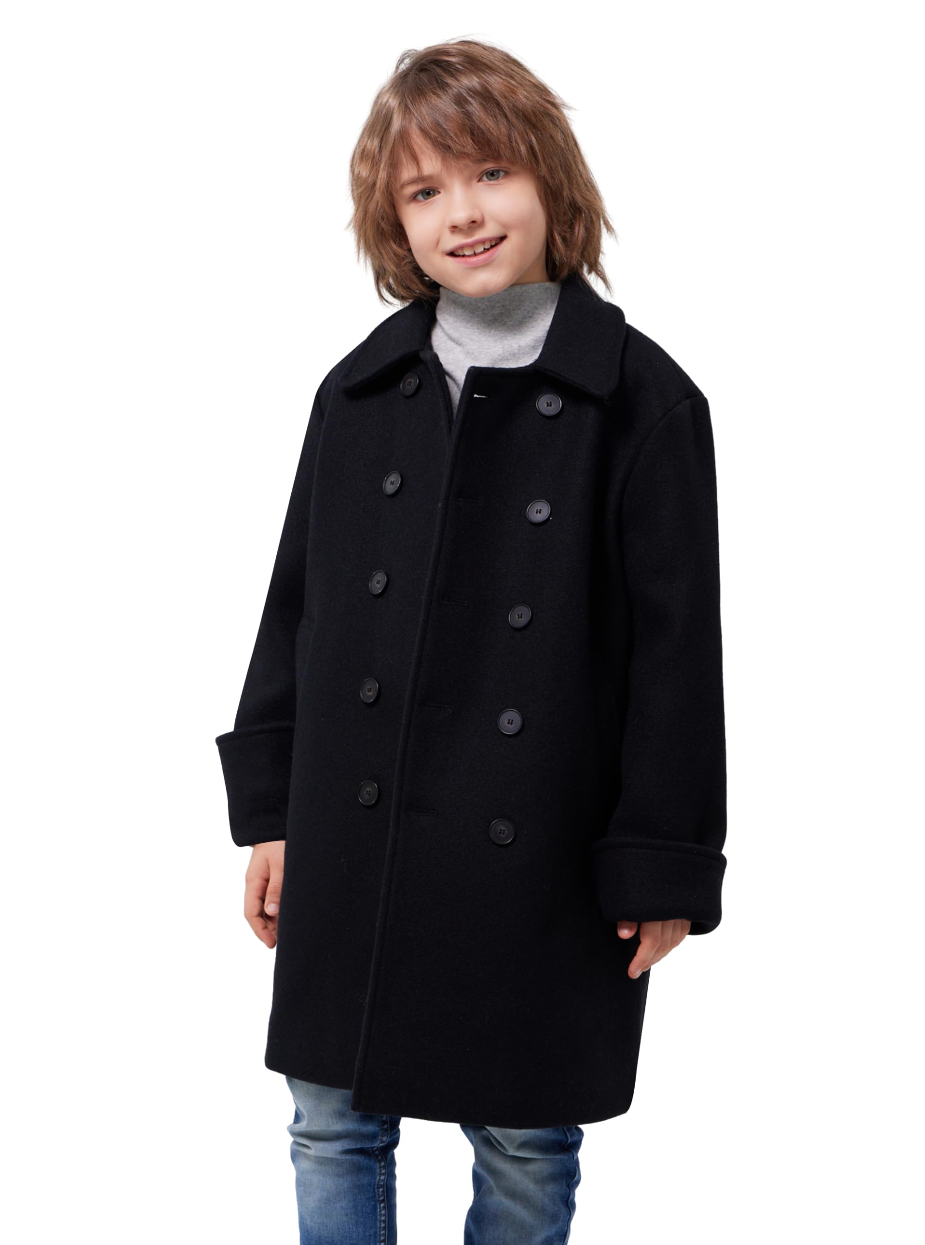 WULFUL Zweireihiger Trenchcoat aus Wolle für Jungen, Wintermantel
