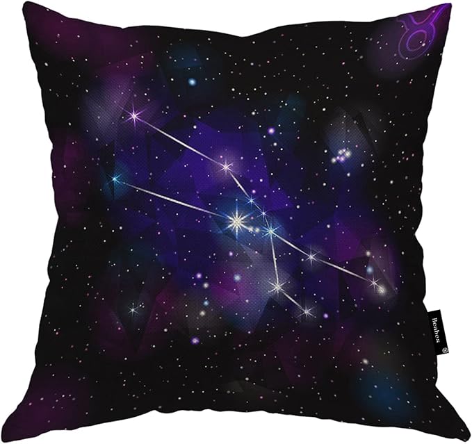 Taurus Constellation Decorative Throw Pillows Covers, Cosmos Galaxy Space Triangle Stars Throw Cushion Cover Cotton Linen Pillowcases for Bedroom Sofa Living Room, 18x18 Inch