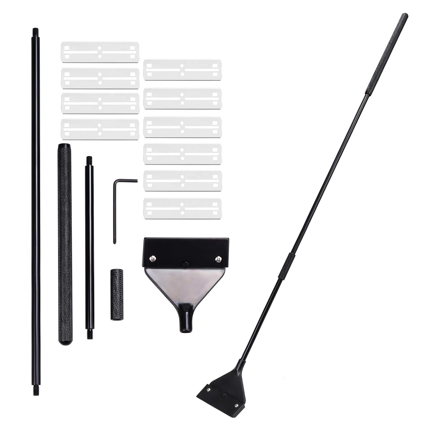 JINJUMEI Herramientas De Limpieza Algas 62cm, Raspador De Algas,Vidrio Cuchilla Rascadora, Limpiar De Rascador De Algas,Varillas Desmontable Ajustable, con 10 Cuchillas De Repuesto
