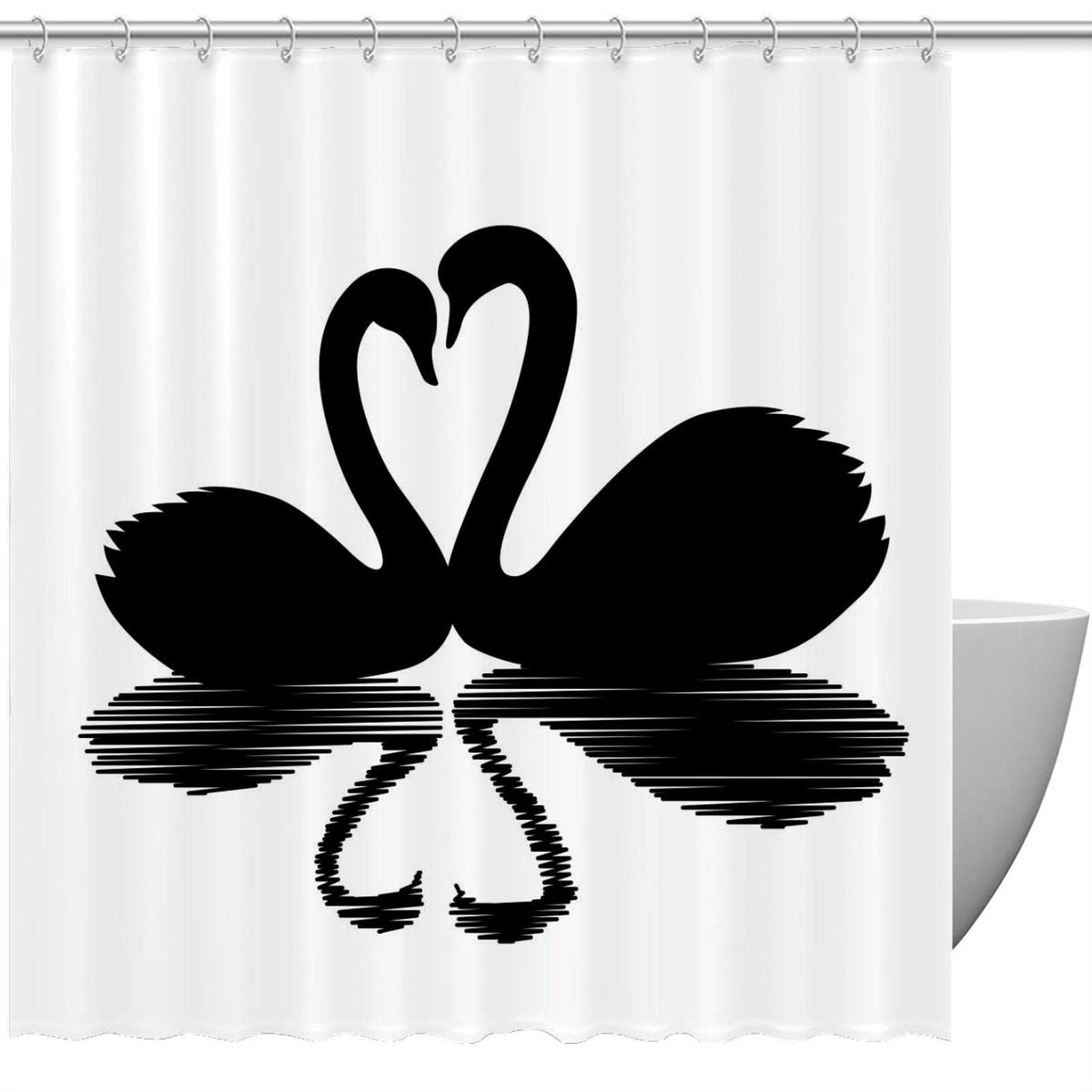 Rideau de douche Black Swan imperméable, format carré 183 x 183 cm