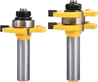 KATUR Tongue and Groove Router Bit Set, 1/2 Inch Shank Grooving Router Bit, Wood Milling Saw Cutter, New Woodworking Tools 3 Teeth T Shape (1/2" Shank,1/4" Tooth Width,1/2" Tooth Depth)